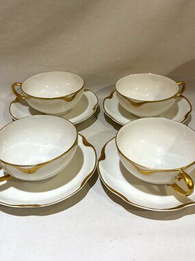 Set of 4 Haviland Limoges France Teacup Saucer Dulin & Martin Co. Washington DC